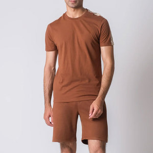 Custom Men Summer <b>Set</b> <b>Knitted</b> Solid Lightweight Breathable Short Sleeve Shirt and Shorts Casual Outfit for Daily Wear - Product Image 1