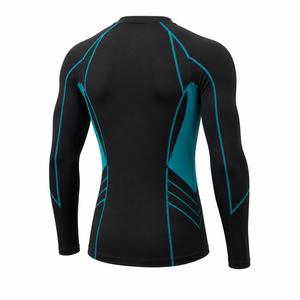 T-shirt de sport pour homme à manches longues noir avec accents turquoise, anti-UV, écologique, séchage rapide, en polyester, pour fitness adulte – Meilleure vente - Product Image 6