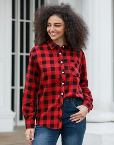 เสื้อเชิ้ตผ้าสักหลาดลายสก็อตสำหรับผู้หญิง, เสื้อเชิ้ตมีกระดุมทรงหลวมเสื้อผู้หญิงผ้าสักหลาดแขนยาวลำลอง - Product Image 6