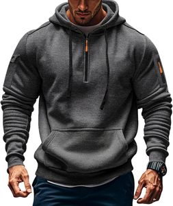 Sweat à capuche pour homme en polyester et coton, style athleisure, avec fermeture éclair frontale à cordon, coupe ample, idéal pour l'entraînement et l'automne, vente en gros - Product Image 2