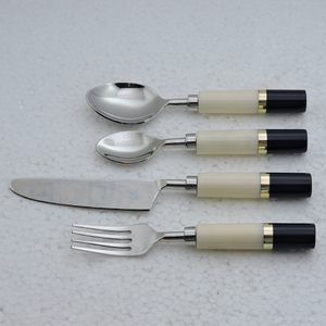 Modern Stainless Steel <b>Flatware</b> <b>Set</b> With Wood Resin Handles 5 Piece Cutlery Dishwasher Safe High Mirror Polish - Product Image 3