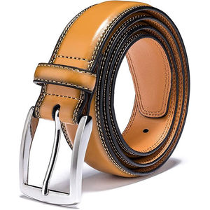 Ceinture en cuir décontractée confortable et écologique à double couture pour homme, réversible, couleurs marron et noir, boucle élégante en argent - Product Image 3