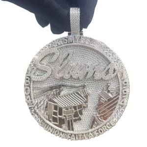 <b>Custom</b> <b>Name</b> Iced Lab Created Moissanite Round Hip Hop Medallion Charm Pendant <b>Necklace</b> for Party Gift-Hindu Style - Product Image 1