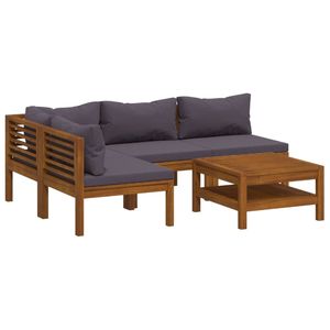 Wooden Lounge Set With Dark <b>Grey</b> Cushions Teak <b>Frame</b> Garden Outdoor Furniture Contemporary Design 4 Seater - Product Image 2