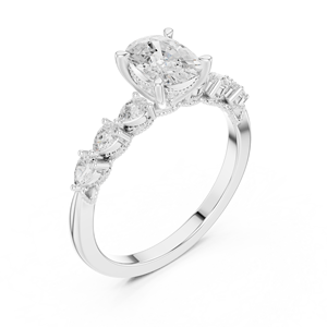 Anillo de Compromiso de Lujo Unisex Bloom Ovalado con Halo Oculto en Oro 10k/14k/18k/Plata y Diamantes Cultivados en Laboratorio con Piedras Laterales Marquise - Product Image 5