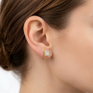 Boucles d'oreilles clous en or jaune 18 carats avec diamants de laboratoire carrés et bordure pavée en corde, certifiées IGI, cadeau d'anniversaire ou de fête - Product Image 4