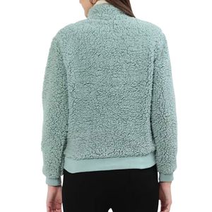 Chaqueta Sherpa Verde Menta para Mujer, Abrigo de Invierno Cálido, Sudadera de Forro Polar Azul Claro con Cierre y Bolsillos - Product Image 2