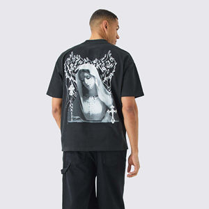 เสื้อยืดผู้ชายผ้าคอตตอนเจอร์ซีย์คุณภาพสูง เนื้อหนา พิมพ์ลาย ขนาดโอเวอร์ไซส์ พร้อมโลโก้ด้านหน้า - Product Image 3