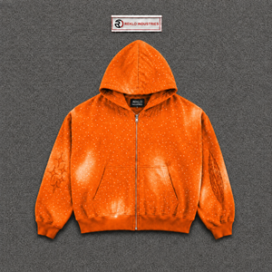 เสื้อฮู้ดดี้พรีเมียมสีส้มประดับคริสตัลสุดหรู สไตล์สตรีทแฟชั่น ผู้ชาย ทรงโอเวอร์ไซส์ ผ้าเฟรนช์เทอร์รี่ มีกระเป๋า - Product Image 5