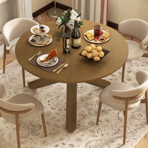 47 Inches <b>Round</b> <b>Solid</b> Acacia <b>Wood</b> <b>Dining</b> <b>Table</b> with Legs for 4-6 Persons - Product Image 6