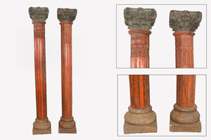 Haswani Handicrafts - Pilar Tallado en Madera con Base de Piedra, Columna Decorativa de Soporte - Product Image 2