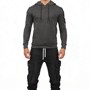 Ensemble de survêtement unisexe d'hiver en polaire doublé, sweat à capuche et pantalon cargo, vêtements de sport décontractés chauds - Product Image 2