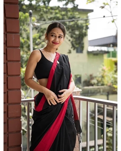 KV Black & <b>Red</b> Woven Designer Cotton Silk Kanjivaram Saree With Unstitched <b>Blouse</b> - Product Image 6