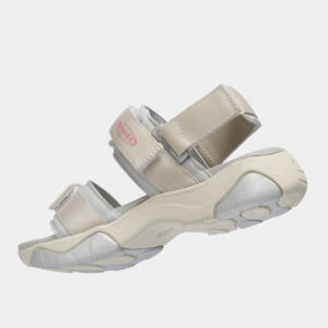 Sandales plates beige-gris pour femmes, style girly, à bout ouvert avec sangle élastique et sangle en nylon résistante - Product Image 1