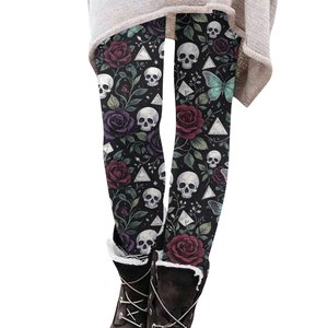 Leggings Largos Casuales con Estampado Geométrico de Calaveras Góticas, Ecológicos, de Cintura Alta, Elásticos, Tejidos, para Mujer, para Todas las Temporadas, con Spandex - Product Image 2