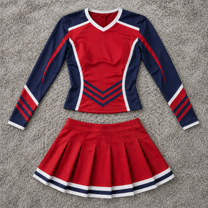 Custom Cheerleader Uniform Set Women Poly Spandex Competition Cheer Outfit Long Sleeve Top Pleated <b>Skirt</b> Team Performance Sports - Product Image 1