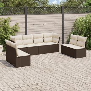 Conjunto de Sofás de Jardín de Ratán Color Crema Marrón, Muebles de Exterior con Cojines de Espuma de Alta Densidad, Diseño Contemporáneo Impermeable - Product Image 3