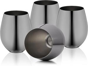 Juego de Copas de Vino de Acero Inoxidable Negro, Copas con Tallo Metálico Irrompibles para Cócteles, Whisky, Fiestas y Bares - Product Image 3