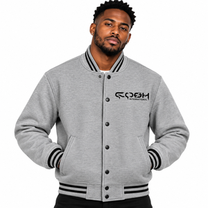 Chaqueta Varsity Gris para Hombre, Chaqueta Bomber de Béisbol con Botones a Presión, Logotipo Frontal, Cuello Acanalado, Chaqueta Casual de Otoño Invierno - Product Image 1