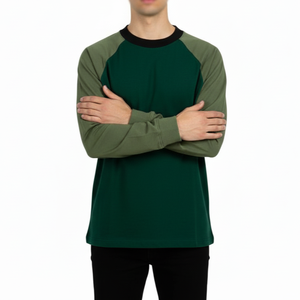 Camiseta de Manga Larga con Cuello Redondo y Manga Raglán para Hombre, Tejido de Punto, Estilo Casual, Corte Regular, Color Sólido - Product Image 5
