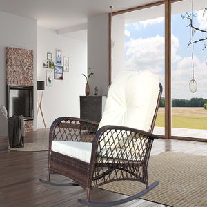 Sedia a dondolo da esterno in vimini e rattan con telaio in acciaio ad alta capacità di carico, cuscino morbido e seduta ampia per patio - Product Image 2