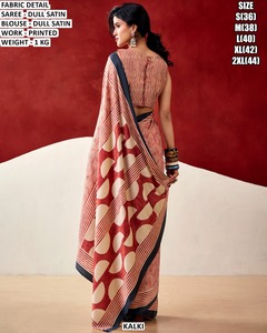 Kalki <b>Women</b> Red Printed Dull Satin <b>Saree</b> with Blouse - Product Image 1