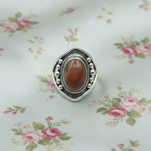 Bague en pierre de soleil naturelle, argent sterling 925, plaqué or rose et or jaune, bijoux faits main, style vintage, bague bohème pour elle - Product Image 6