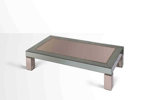 Sleek design Brass coffee <b>table</b> luxury <b>mirrored</b> cocktail <b>table</b> modern square glass center <b>table</b> high end block leg coffee <b>table</b> - Product Image 3