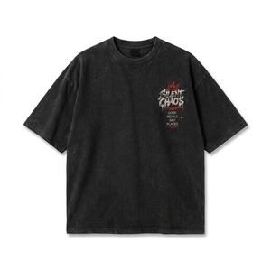 T-shirt oversize noir délavé pour homme, impression graphique personnalisée, streetwear, tee-shirt vintage délavé à l'acide, coton, manches courtes, chemise décontractée - Product Image 1