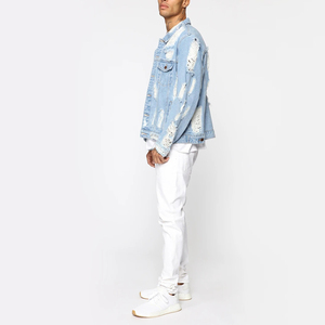 Chaqueta de Mezclilla Azul Claro para Hombre, con Detalles Desgastados, Cuello Camisero, Corte Regular, Estilo Casual, para Primavera - Product Image 2