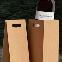 Sac cadeau pour bouteille de vin en papier kraft fait main personnalisé avec poignée découpée, emballage de luxe en papier pour l'artisanat et la vente au détail