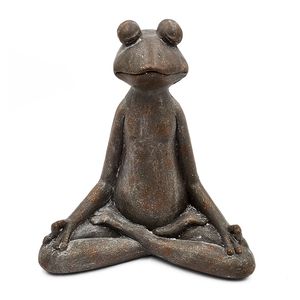 Statua di Rana Yogini in Magnesio Marrone 12x6.5x13.5 cm in Posizione Lotus con Dettagli Dorati, Figurina Decorativa - Product Image 3