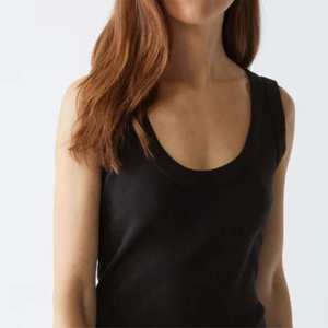 Camiseta sin mangas de punto para mujer, color negro, cuello redondo, informal, color sólido, transpirable, básica - Product Image 6