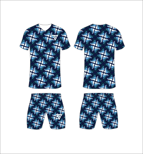 Custom Sublimated Men's <b>Soccer</b> Uniform Set Blue Geometric Pattern V-Neck Jersey Matching Shorts Moisture Wicking Athletic Fit - Product Image 6