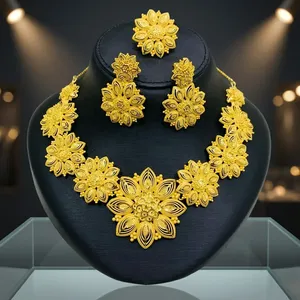 Women's Classic Short Necklace with Pendant Gold Plated Brass Flower Design <b>Box</b> <b>Chain</b> for Party and Wedding - Product Image 1