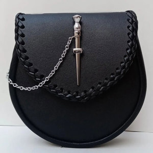 Sac de kilt écossais Sporran celtique en cuir végétalien noir fait main 2026 avec accessoire épingle à motif de tournesol pour costumes - Product Image 1