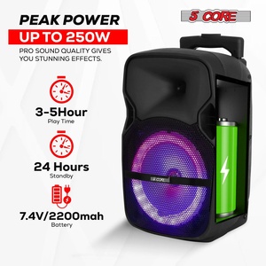 5 Core Party Speaker <b>Bluetooth</b> 250W Big Powered Rechargeable Outdoor PA DJ System w 2 Wireless Mics - Product Image 3