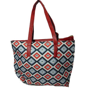 Fashionable Women’s Handbag Made of Durable Cotton <b>Canvas</b> with Traditional Ikat Print Design Eco-Friendly Reusable Shopping Tote - Product Image 2