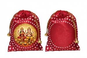 Sac cadeau en satin rouge avec cordon de serrage, pochette à suspendre, ornement à pompon, sac d'emballage pour festival - Product Image 4