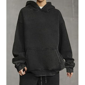 <b>Women's</b> Oversized Hooded <b>Sweatshirt</b> Solid <b>Black</b> Long Sleeve Knitted Cotton Pullover With Pockets Breathable Wholesale Apparels - Product Image 5