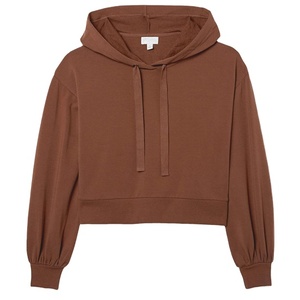 Hoodies de rue pour femmes, hiver, doux, crop top à manches longues, décontracté, en coton uni, crop top à capuche pour femmes - Product Image 1