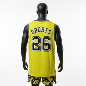 Maillot de basket-ball pour homme, respirant, en polyester, avec empiècements en mesh, logo personnalisé par transfert thermique, débardeur 100% coton, coupe ample, imprimé. - Product Image 2