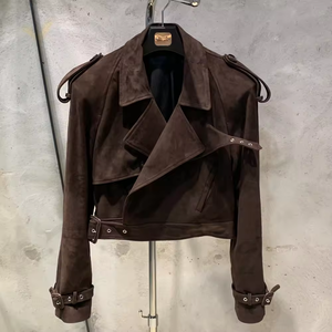เสื้อแจ็คเก็ตหนัง PU สีน้ำเงินสำหรับผู้ชาย มีฮู้ด แต่งอีโบเล็ต กระดุมสองแถว ทรงเข้ารูป ความยาวปกติ ซิปปิด เหมาะสำหรับฤดูหนาว สไตล์ลำลอง - Product Image 6