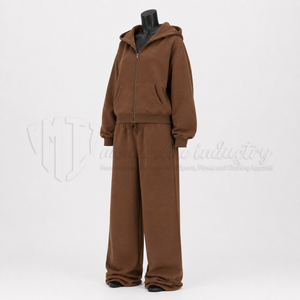 Conjunto Deportivo Unisex con Capucha Color Marrón, Manga Larga, Corte Holgado, Informal, para Otoño, con Pantalones con Cordón, 100% Algodón - Product Image 3