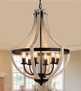Lustre en bois style ferme moderne, lanterne rustique, suspension vintage en cage de bois, éclairage suspendu industriel - Product Image 3