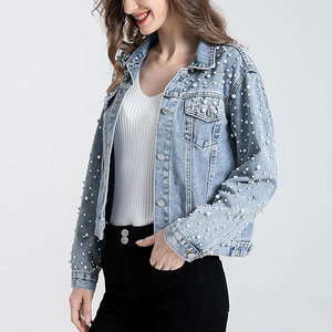 Women's Pearls Denim <b>Jacket</b> Cropped <b>Rhinestones</b> Jean <b>Jacket</b> Coat Stylish Embellished Short Denim Outerwear Trendy Sparkly Casual - Product Image 2
