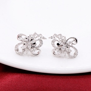 Wholesale 18k Solid White <b>Gold</b> Natural Marquise Round Diamond Floral Scroll Cluster Stud Earrings Memoria Jewels - Product Image 3