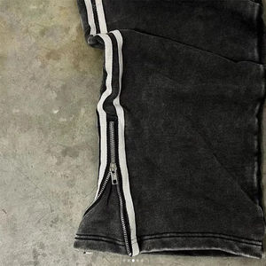 Pantalon de jogging évasé personnalisé de haute qualité pour homme, style streetwear, délavé à l'acide, effet soleil, rayé, coupe ample - Product Image 2