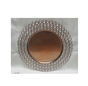 Plateau de service personnalisé, brillant, en cristal doré et argenté avec chargeur perlé, pour Table d'hôtel, de style indien classique, élégant, décoratif - Product Image 1