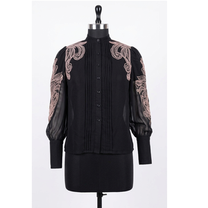 Chemise élégante pour femmes en coton Dobby à manches longues avec une coupe confortable pour les occasions décontractées, les fêtes et le bureau - Product Image 1